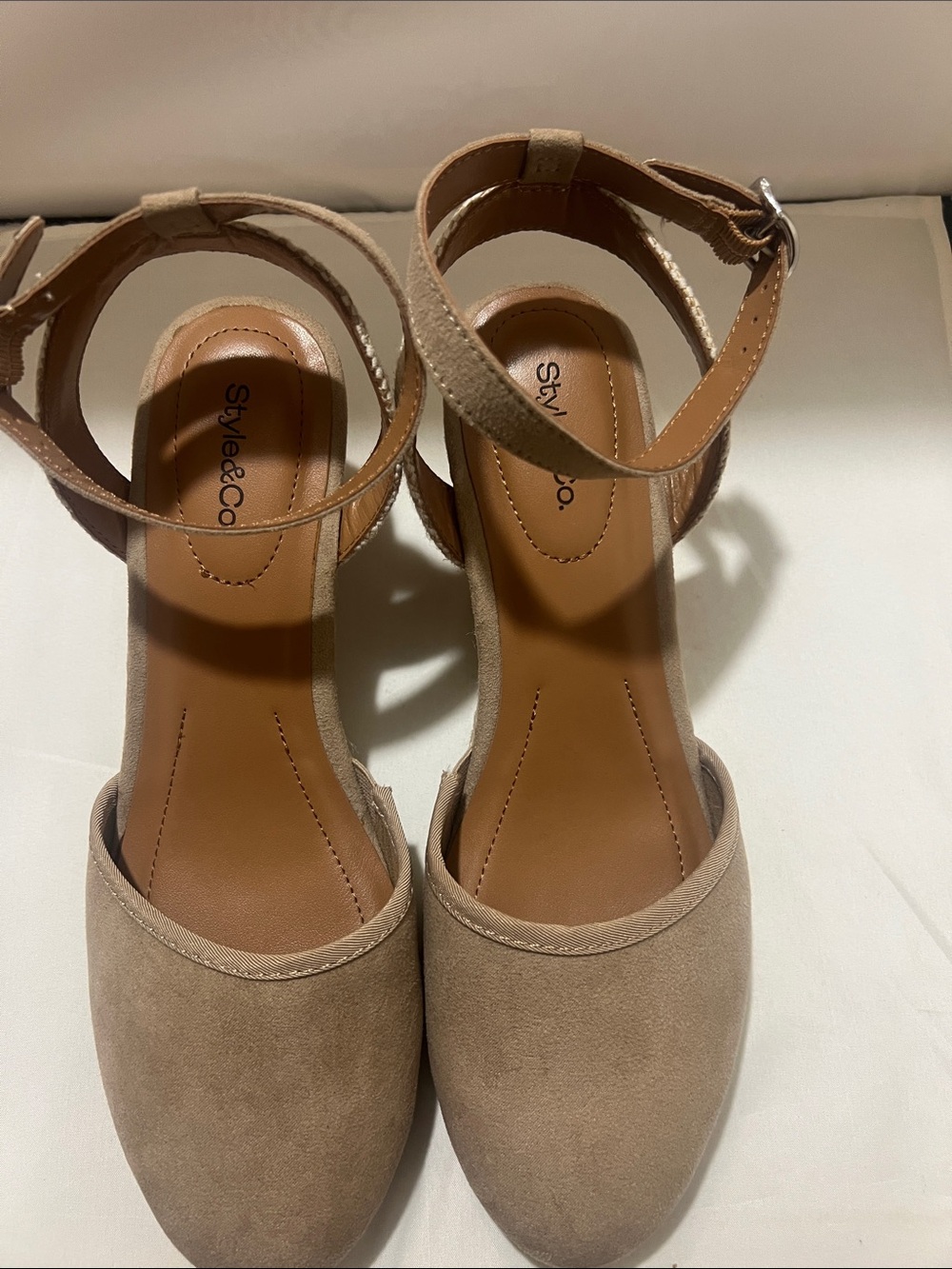 Style & Co. Tan Suede-Look Ankle Strap Mules